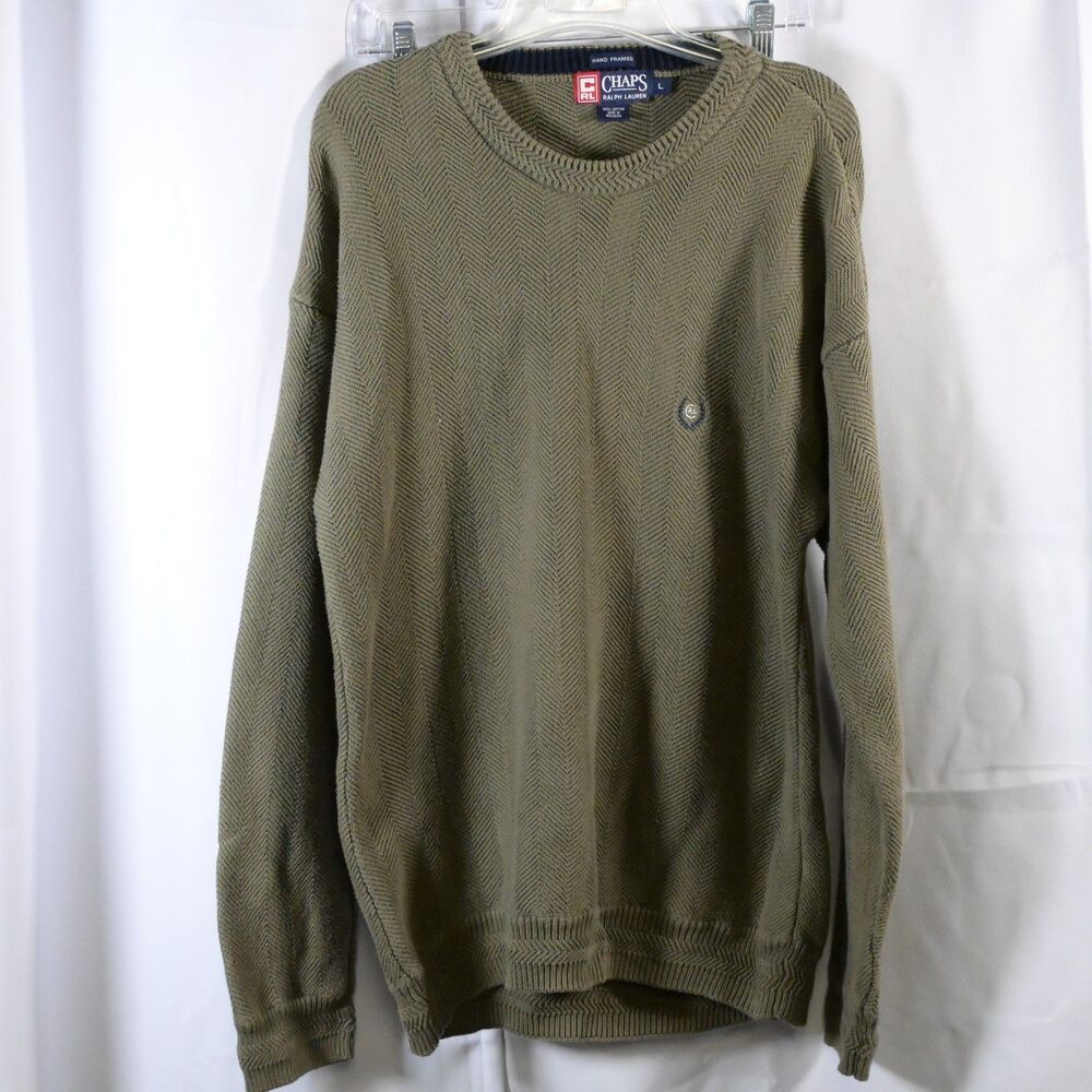 Vintage Chaps Ralph Lauren‎ Green Cotton Sweater Men's Large